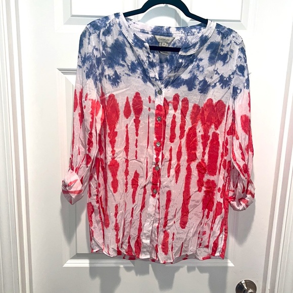 Multiples Long Sleeve Button Front Tie Dye Blouse Medium M AMERICANA shirt Med - Picture 2 of 12